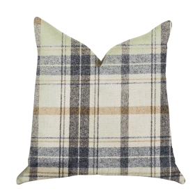 Plutus Plaid Rendezvous Luxury Throw Motif Pillow (Color: Beige, Blue, Brown, size: Double sided  12" x 25")