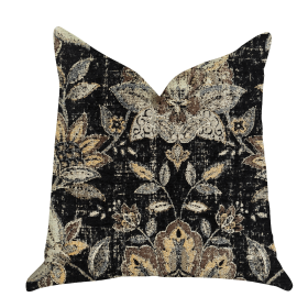 Plutus Noir Lotus Blossom Luxury Throw Pillow (Color: Black, Brown, Orange, size: Double sided  12" x 25")