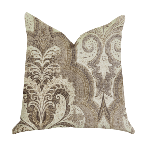 Plutus Tawny Isabella Damask Luxury Throw Pillow (Color: Brow, Gray, Beige, size: Double sided  16" x 16")