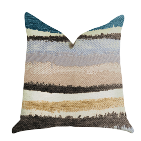 Plutus Blue Stone River Sand Multi Color Luxury Throw Pillow (Color: Brown, Blue, Beige, size: Double sided  18" x 18")