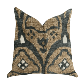 Plutus Tulip Zen Green Taupe Luxury Throw Pillow (Color: Brown, Blue, Beige, size: Double sided  18" x 18")