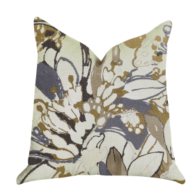 Plutus Camellia Floral Blue, Beige Tones Luxury Throw Pillow (Color: Blue, Beige, Brown, size: Double sided  12" x 25")