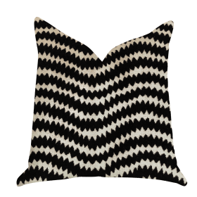 Plutus Jagged Fringe Luxury Throw Pillow in Black and Beige (Color: Black, Beige, size: Double sided  26" x 26")