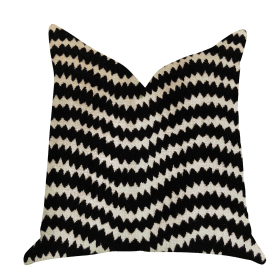 Plutus Jagged Fringe Luxury Throw Pillow in Black and Beige (Color: Black, Beige, size: Double sided  20" x 36" King)