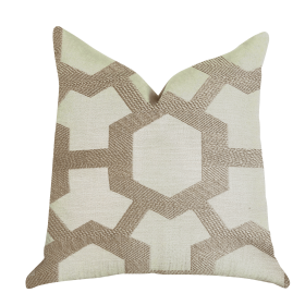 Plutus Linked Charisma Luxury Throw Pillow in Beige and Brown Tones (Color: Brown, Beige, size: Double sided  26" x 26")