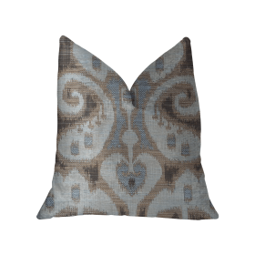 Plutus Paragon Brown, Blue and Beige Luxury Throw Pillow (Color: Brown, Blue, Beige, size: Double sided  12" x 20")