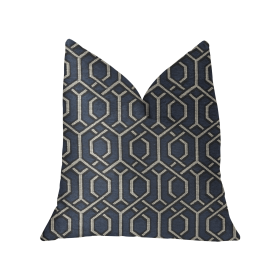 Plutus Midnight Padlock Blue, Black and Beige Luxury Throw Pillow (Color: Blue, Black, Beige, size: Double sided  24" x 24")