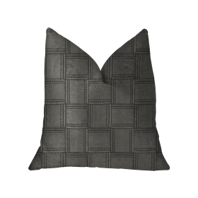 Plutus Licorice Black Artificial Leather Luxury Throw Pillow (Color: Black Artificial Leather, size: Double sided  20" x 20")