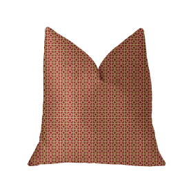 Plutus Crimson Square Red and Beige Luxury Throw Pillow (Color: Red, Beige, size: Double sided  16" x 16")