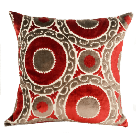 Plutus Madeline Red and Brown Handmade Luxury Pillow (Color: Red, Brown, size: Double sided  12" x 20")