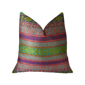 Plutus Avalanche Magenta Green and Blue Handmade Luxury Pillow (Color: Magenta, Green, Blue, size: Double sided  12" x 20")