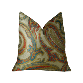 Plutus Paisley Bay Cream Red and Blue Handmade Luxury Pillow (Color: Cream, Red, Blue, size: Double sided  18" x 18")