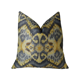 Plutus Sacred Pixie Blue Navy and Taupe Handmade Luxury Pillow (Color: Blue, Navy, Taupe, size: Double sided  12" x 20")