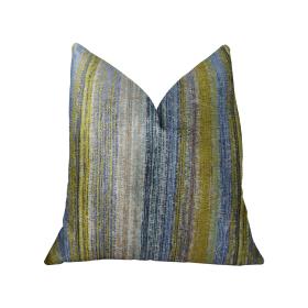 Plutus Clear Shore Blue Mustard and Lavender Handmade Luxury Pillow (Color: Blue, Mustard, Lavender, size: Double sided  12" x 20")