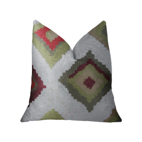 Plutus Earth Crust White Green and Red Handmade Luxury Pillow (Color: White, Green, Red, size: Double sided  16" x 16")