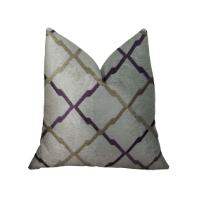 Plutus Valencia White Purple and Taupe Handmade Luxury Pillow (Color: White, Purple, Taupe, size: Double sided  22" x 22")