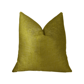 Plutus Deep Lemon Grass Metallic Citrine and Gold Handmade Luxury Pillow (Color: Metallic Citrine, Gold, size: Double sided  12" x 20")