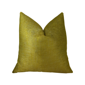 Plutus Deep Lemon Grass Metallic Citrine and Gold Handmade Luxury Pillow (Color: Metallic Citrine, Gold, size: Double sided  16" x 16")