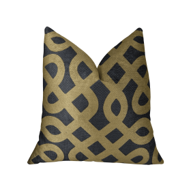 Plutus Golden Maze Black and Gold Handmade Luxury Pillow (Color: Navy, Taupe, size: Double sided  18" x 18")