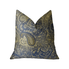 Plutus Myrtle  Navy Blue and Taupe Handmade Luxury Pillow (Color: Navy, Blue, Taupe, size: Double sided  12" x 20")