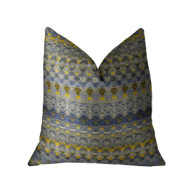 Plutus Blue Wynne Blue Navy and Yellow Handmade Luxury Pillow (Color: Blue, Navy, Yellow, size: Double sided  20" x 20")