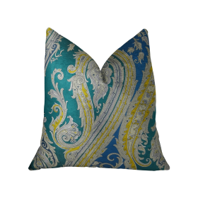 Plutus Annalise Blue Yellow and Green Handmade Luxury Pillow (Color: Blue, Yellow, Green, size: Double sided  16" x 16")