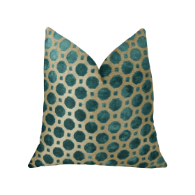 Plutus Velvet Aquamarine Turquoise and Taupe Handmade Luxury Pillow (Color: Turquoise, Taupe, size: Double sided  20" x 20")