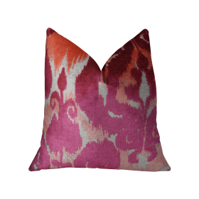 Plutus Velvet Grayce Fuchsia Coral and Cream Handmade Luxury Pillow (Color: Fuchsia, Coral, Cream, size: Double sided  12" x 20")