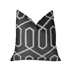 Plutus Geometric Lattice Black Cream Handmade Luxury Pillow (Color: Black Cream, size: Double Sided 12" x 20")