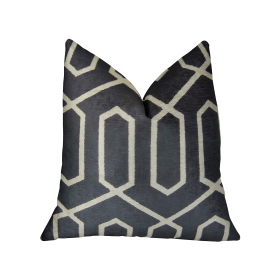 Plutus Geometric Lattice Black Cream Handmade Luxury Pillow (Color: Black Cream, size: Double Sided 16" x 16")