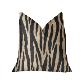 Plutus Zippy Zebra Black and Beige Luxury Throw Pillow (Color: Black and Beige, size: Double sided  12" x 20")