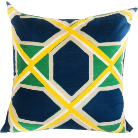 Plutus Obliquity Blue, Yellow and Green Luxury Throw Pillow (Color: Blue, Yellow and Green, size: Double sided  20" x 20")