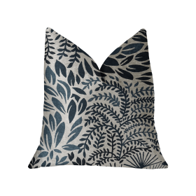 Plutus Leaf Snap Blue and Beige Luxury Throw Pillow (Color: Blue and Beige, size: Double sided  20" x 20")