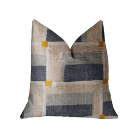 Plutus Bay Window Blue and Beige Luxury Throw Pillow (Color: Blue and Beige, size: Double sided  22" x 22")