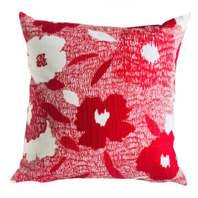 Plutus Hibiscus Red and Beige Luxury Throw Pillow (Color: Red and Beige, size: Double sided  26" x 26")