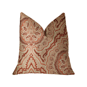 Plutus Enchanted Prairie Red and Beige Luxury Throw Pillow (Color: Red and Beige, size: Double sided  20" x 20")