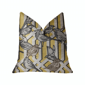 Plutus Song Bird Gardens Yellow, Beige and Gray Luxury Throw Pillow (Color: Yellow, Beige and Gray, size: Double sided  20" x 20")