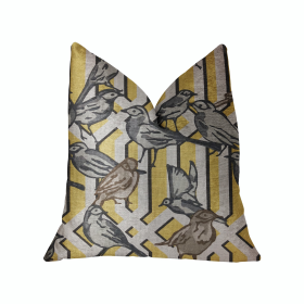 Plutus Song Bird Gardens Yellow, Beige and Gray Luxury Throw Pillow (Color: Yellow, Beige and Gray, size: Double sided  26" x 26")