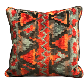 Plutus Sachi Love Red, Blue and Orange iKat Luxury Throw Pillow (Color: Red, Blue, Orange, size: Double sided  18" x 18")