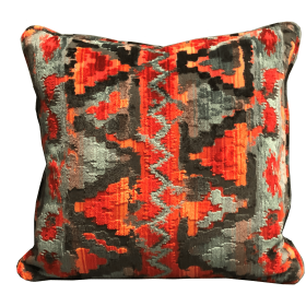 Plutus Sachi Love Red, Blue and Orange iKat Luxury Throw Pillow (Color: Red, Blue, Orange, size: Double sided  20" x 36" King)