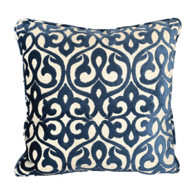 Plutus Velvety French Medallion Blue and Off White Geometric Luxury Throw Pillow (Color: Blue, Off White, size: Double sided  12" x 25")