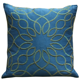 Plutus Calico Island Blue and Green Geometric Luxury Throw Pillow (Color: Blue, green, size: Double sided  12" x 20")