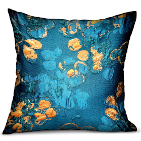 Plutus Bronze Blossom Blue Floral Luxury Throw Pillow (Color: Blue, size: Double sided  12" x 20")