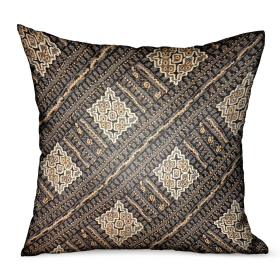 Plutus Pewter Lattice Charcoal Geometric Luxury Outdoor/Indoor Throw Pillow (Color: Charcoal, size: Double sided  12" x 20")