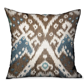 Plutus Shoshone Valley Blue Brown Ikat Luxury Outdoor/Indoor Throw Pillow (Color: Blue Brown, size: Double sided  12" x 20")