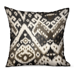 Plutus Amare Dream Brown Ikat Luxury Outdoor/Indoor Throw Pillow (Color: Brown, size: Double sided  12" x 20")