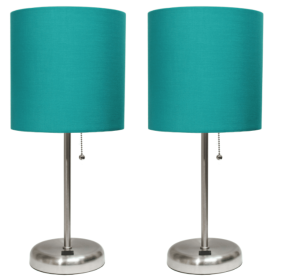 LimeLights Stick Lamp with USB charging port and Fabric Shade 2 Pack Set (Color: Brushed  Steel/Teal)