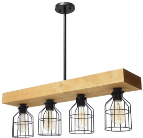 Lalia Home 4 Light Farmhouse Beam Pendant (Color: Light Wood)