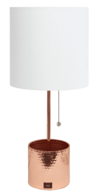 Simple Designs Hammered Metal Organizer Table Lamp with USB charging port and Fabric Shade (Color: Rose Gold)