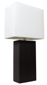 Elegant Designs Modern Leather Table Lamp with White Fabric Shade (Color: Black)